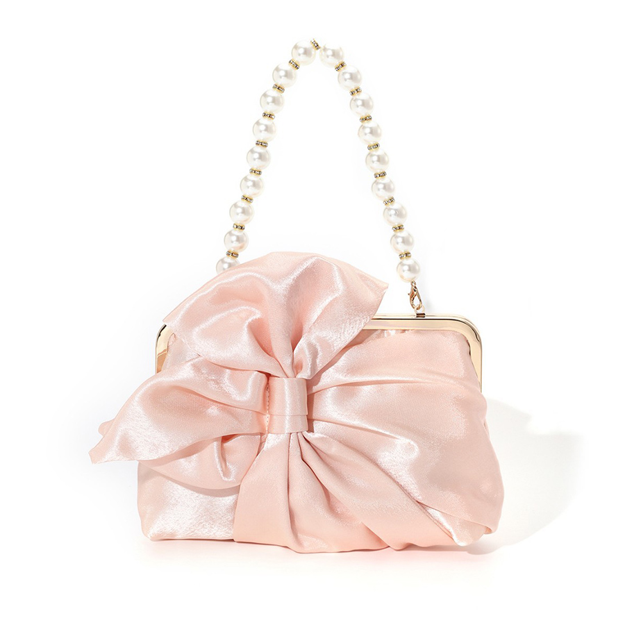 Evening Bag Beaded - White Satin Big Bow Evening Bags