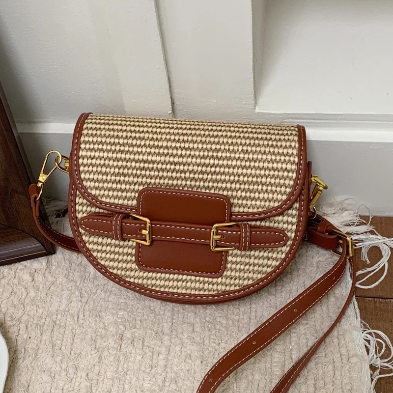 Women Bags Luxury - England Style Mini Straw Saddle Bags